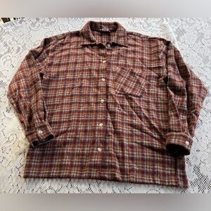 VTG Minti Mode Wool Blend Plaid Shirt Jacket Shacket Button Up Brown Maroon Sz M